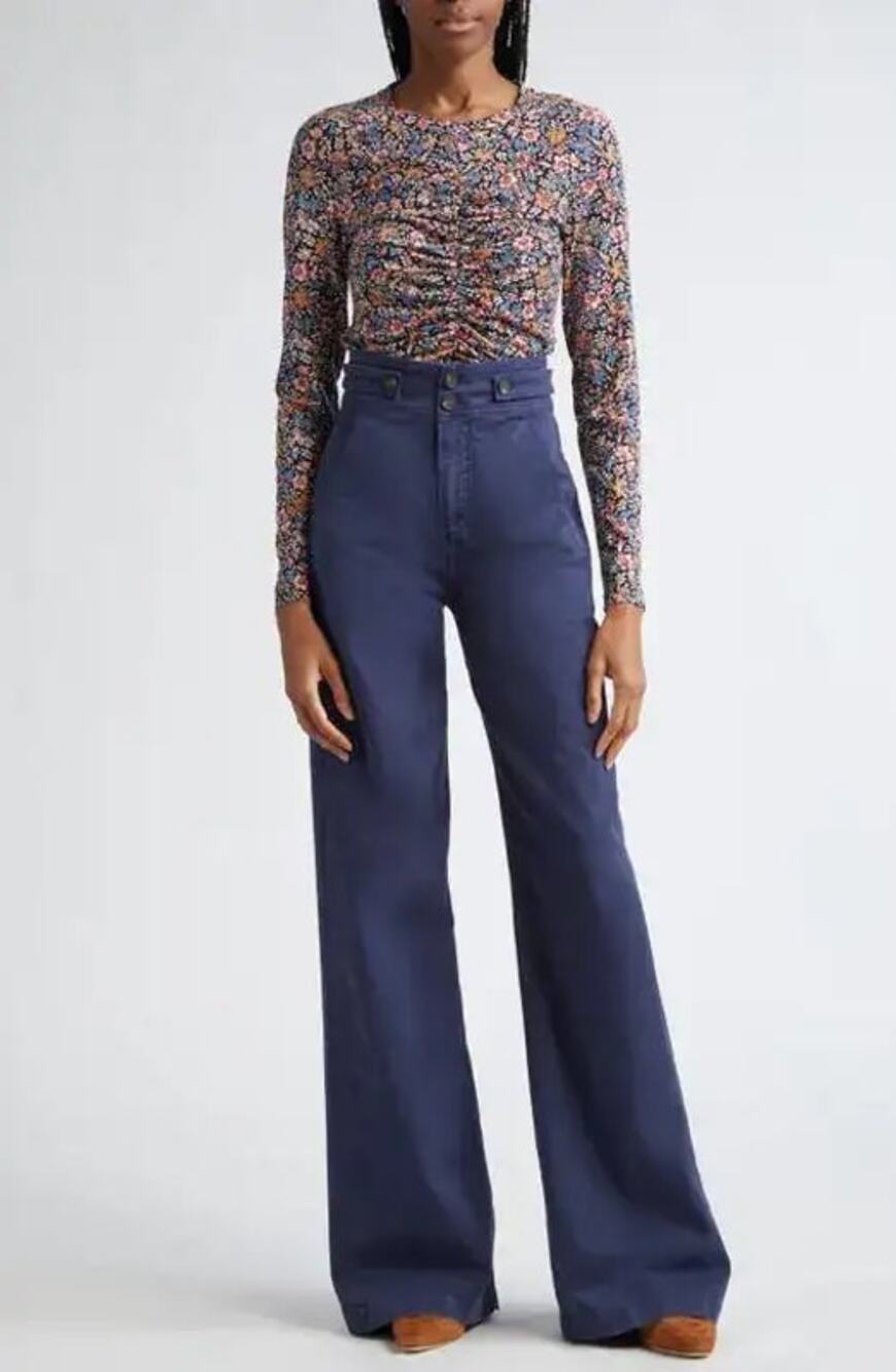 NWOT Veronica Beard Jeans Navy Blue Maisel Wide Leg High Rise Trouser Pants 24